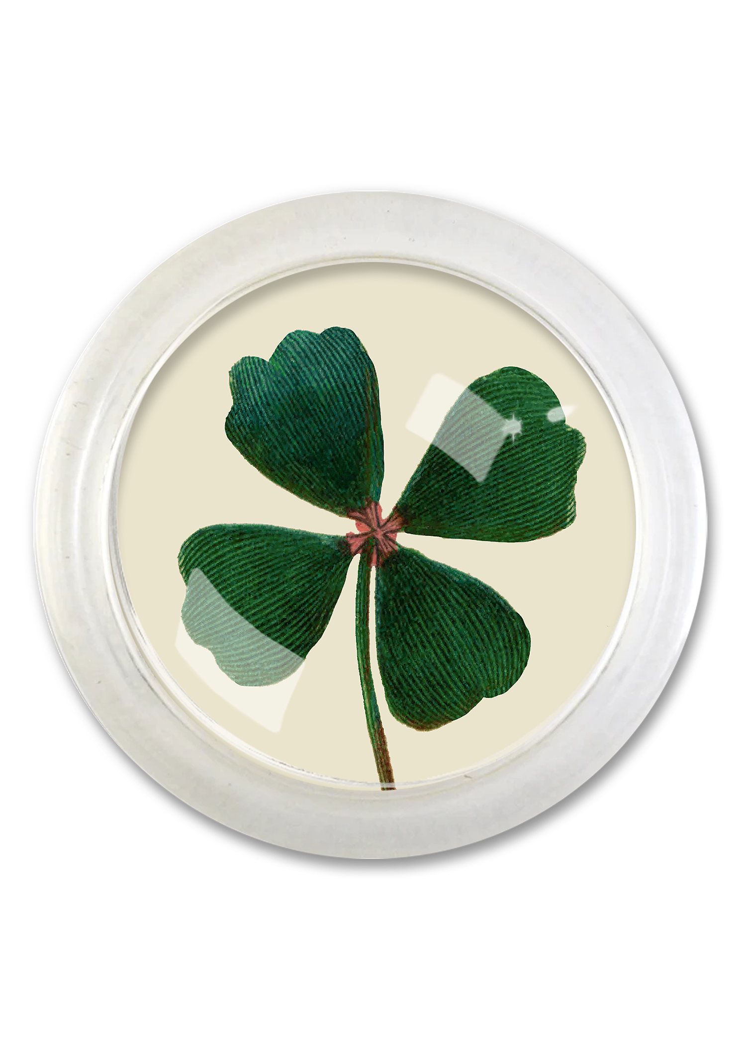 Lucky Four-Leaf Clover Drawing 4" Round Glass Coaster