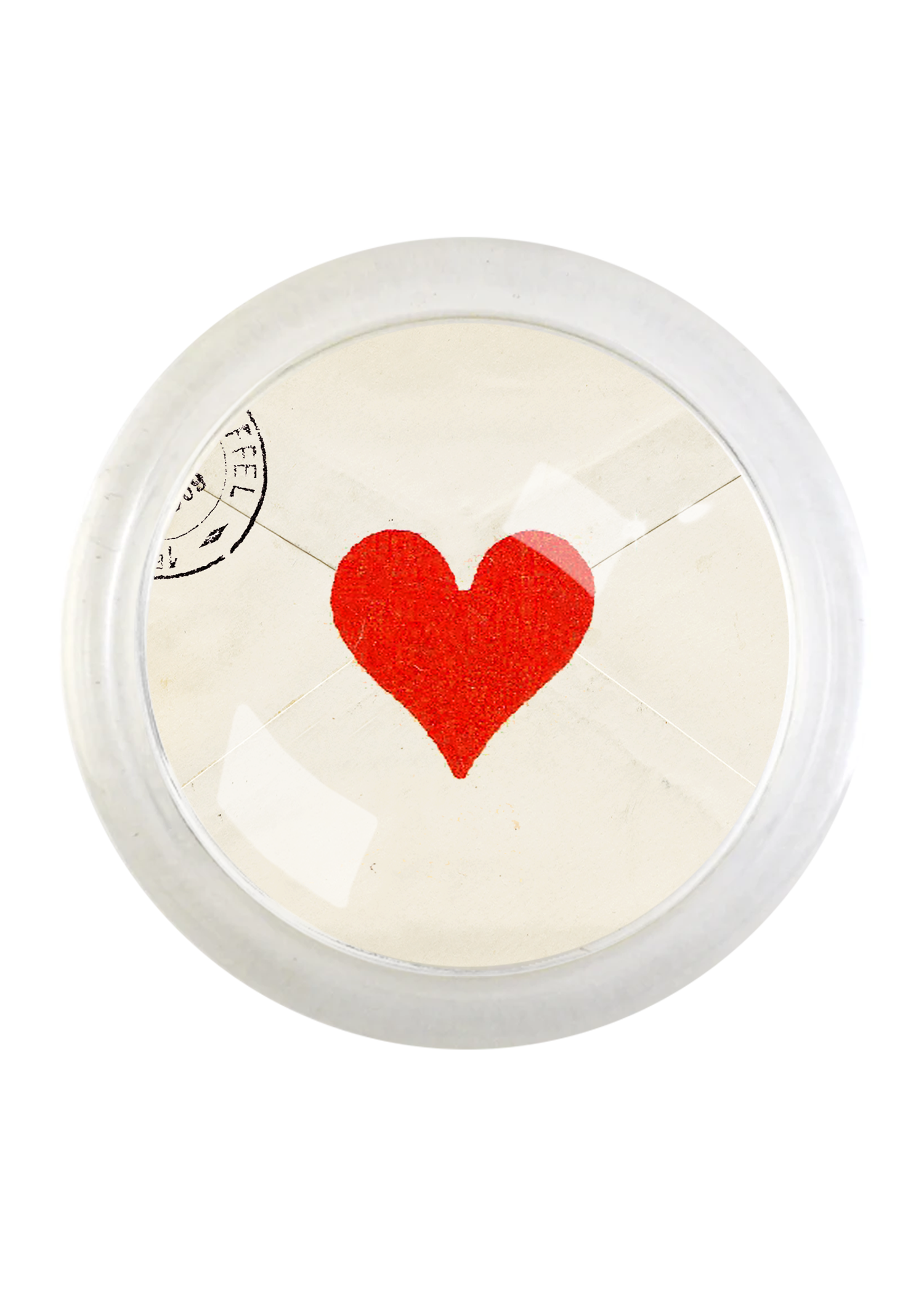 French Heart Envelope 4" Round Glass Coaster