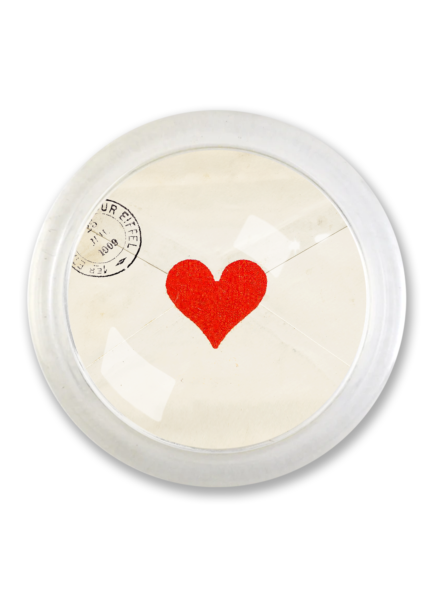French Heart Envelope 4" Round Glass Coaster