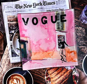 Bensgarden.com | Vogue Audrey Watercolor Decoupage Glass Tray - Ben's Garden. Made in New York City.