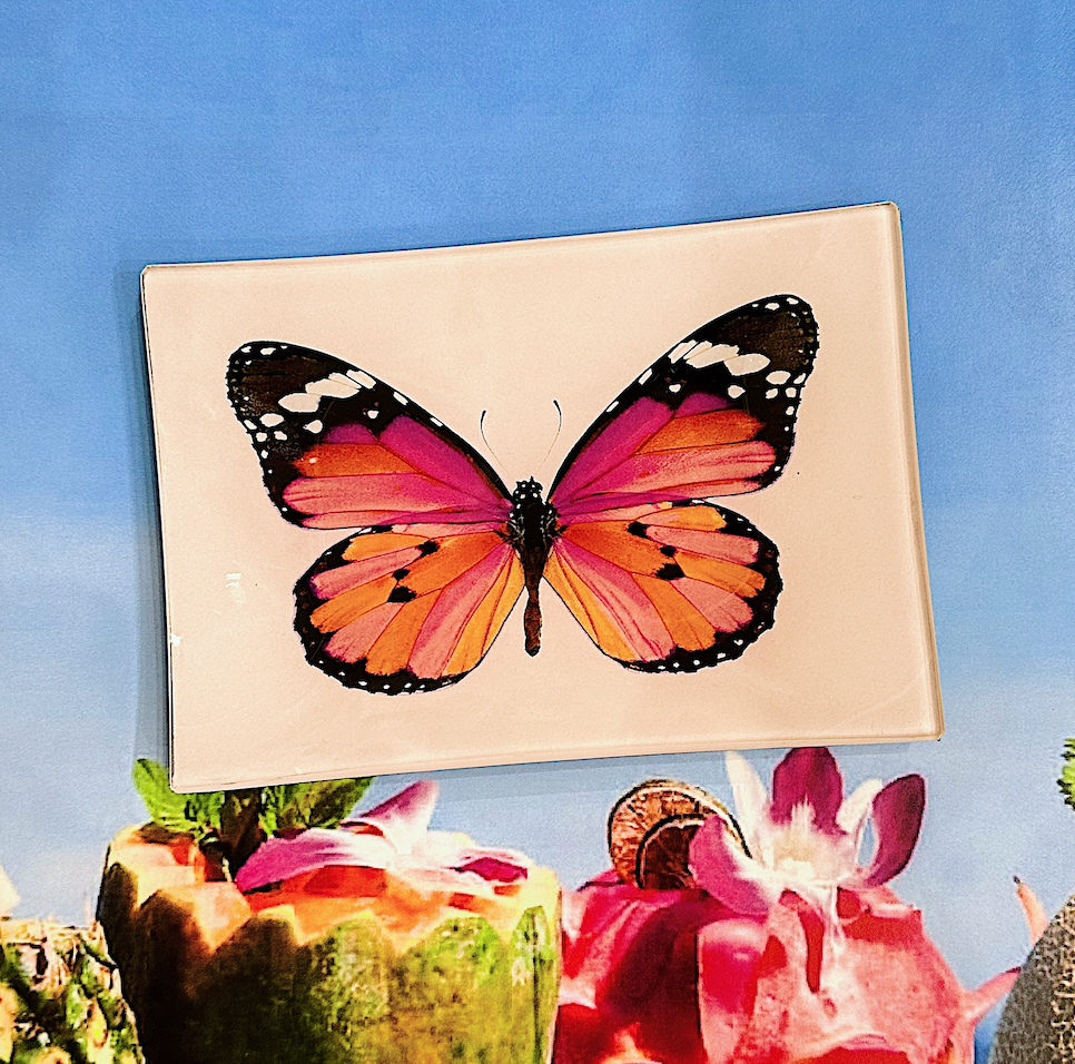Bensgarden.com | Pink Sardinia Butterfly Decoupage Glass Tray - Ben's Garden. Made in New York City.