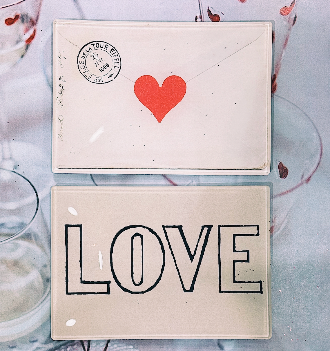 Love Outline Decoupage Glass Tray