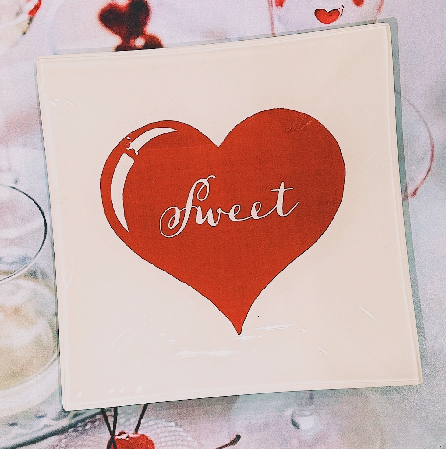 Sweet Heart Decoupage Glass Tray