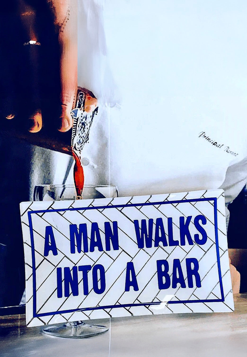A Man Walks Into A Bar Decoupage Glass Tray