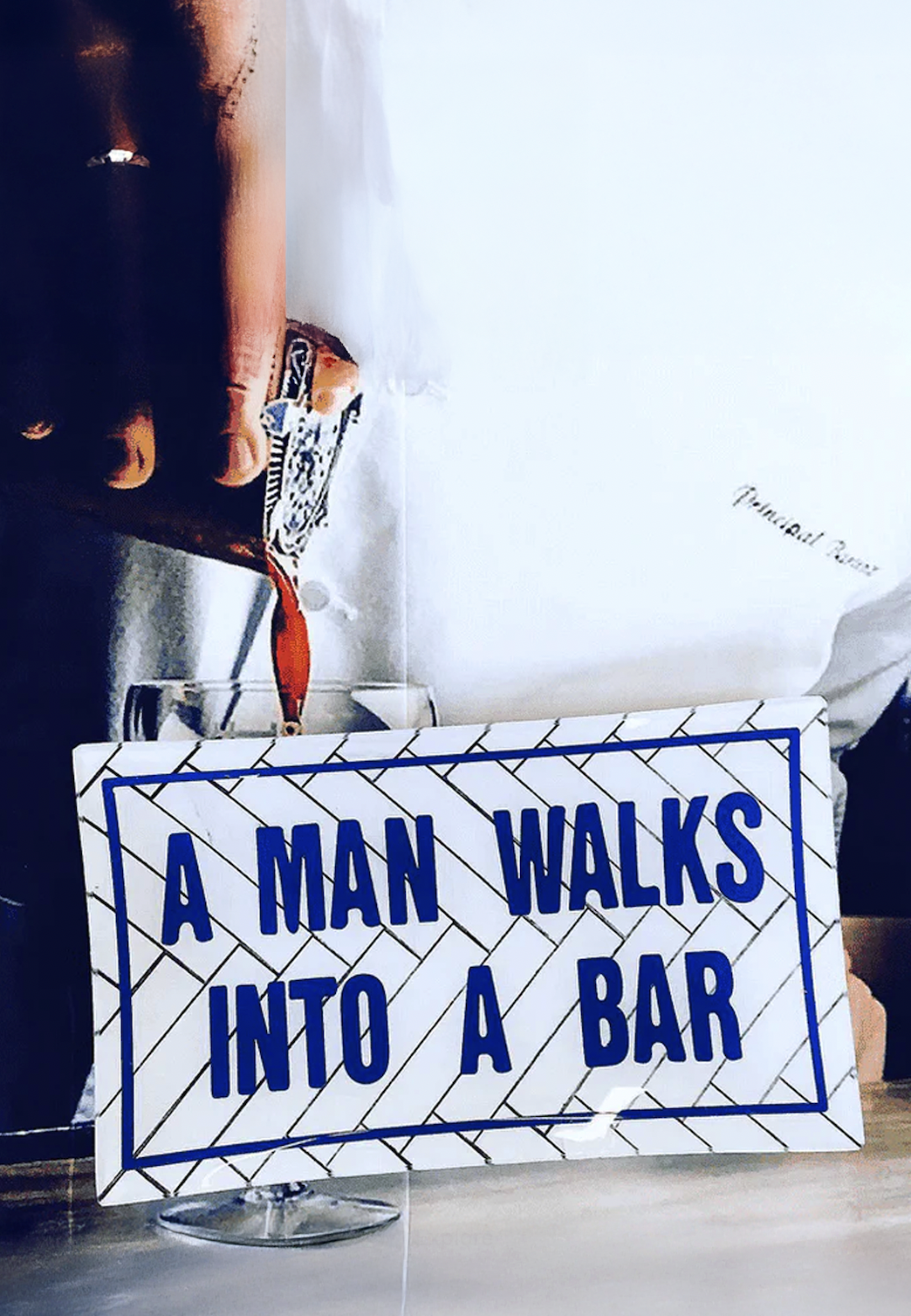 A Man Walks Into A Bar Decoupage Glass Tray