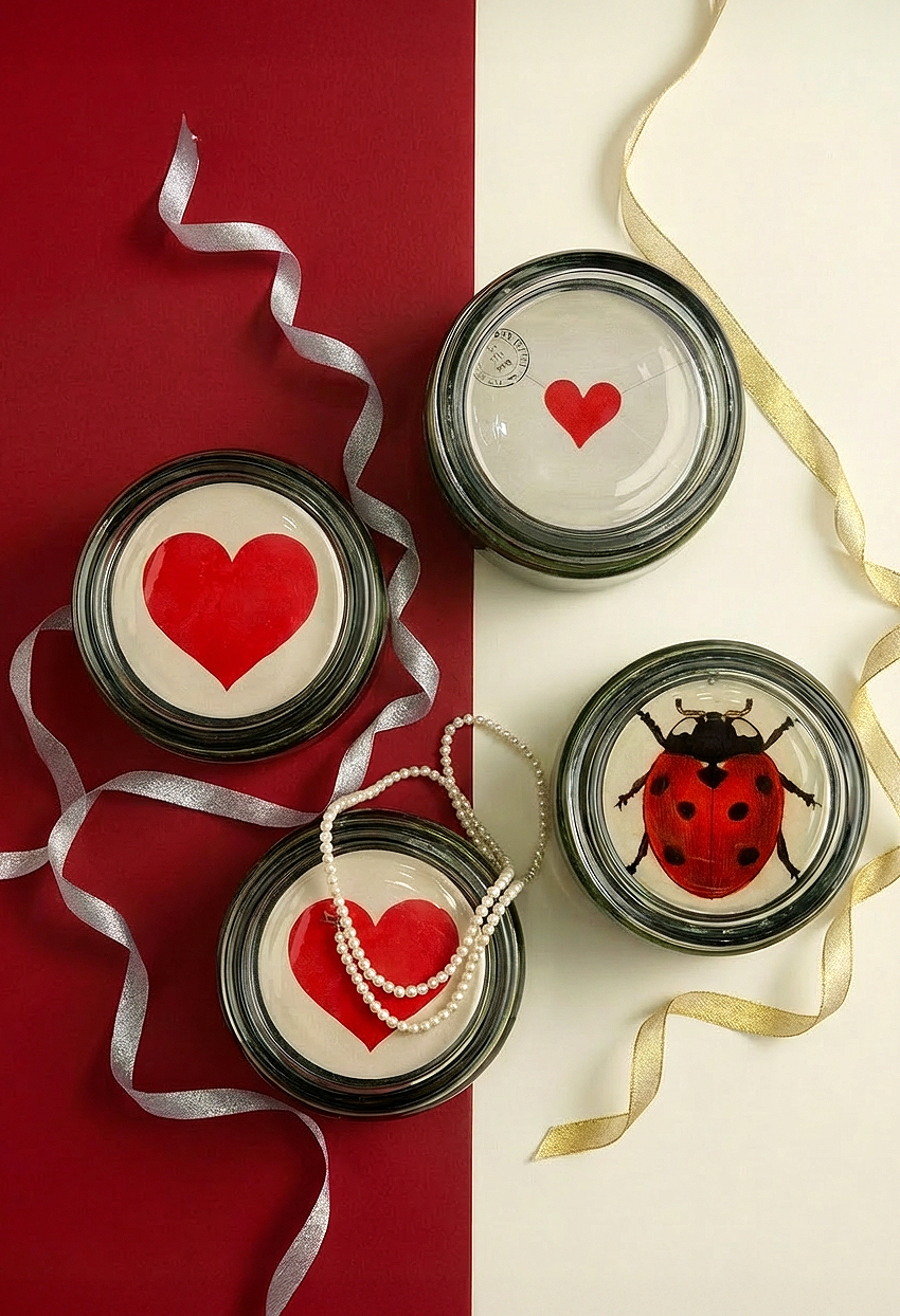 French Heart Envelope 4" Round Glass Coaster