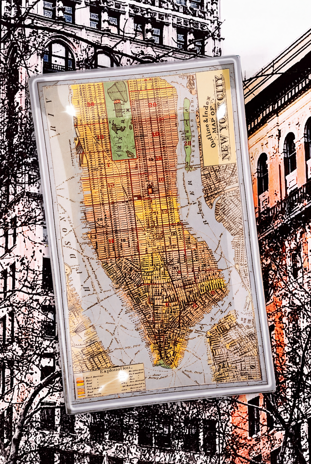 Outline & Index of New York City Map Decoupage Glass Tray