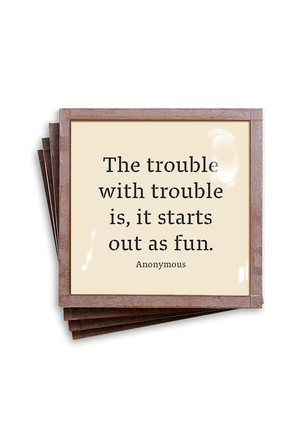 Bensgarden.com | The Trouble With Trouble Copper & Glass Coasters, Set of 4 - Ben's Garden. Made in New York City.