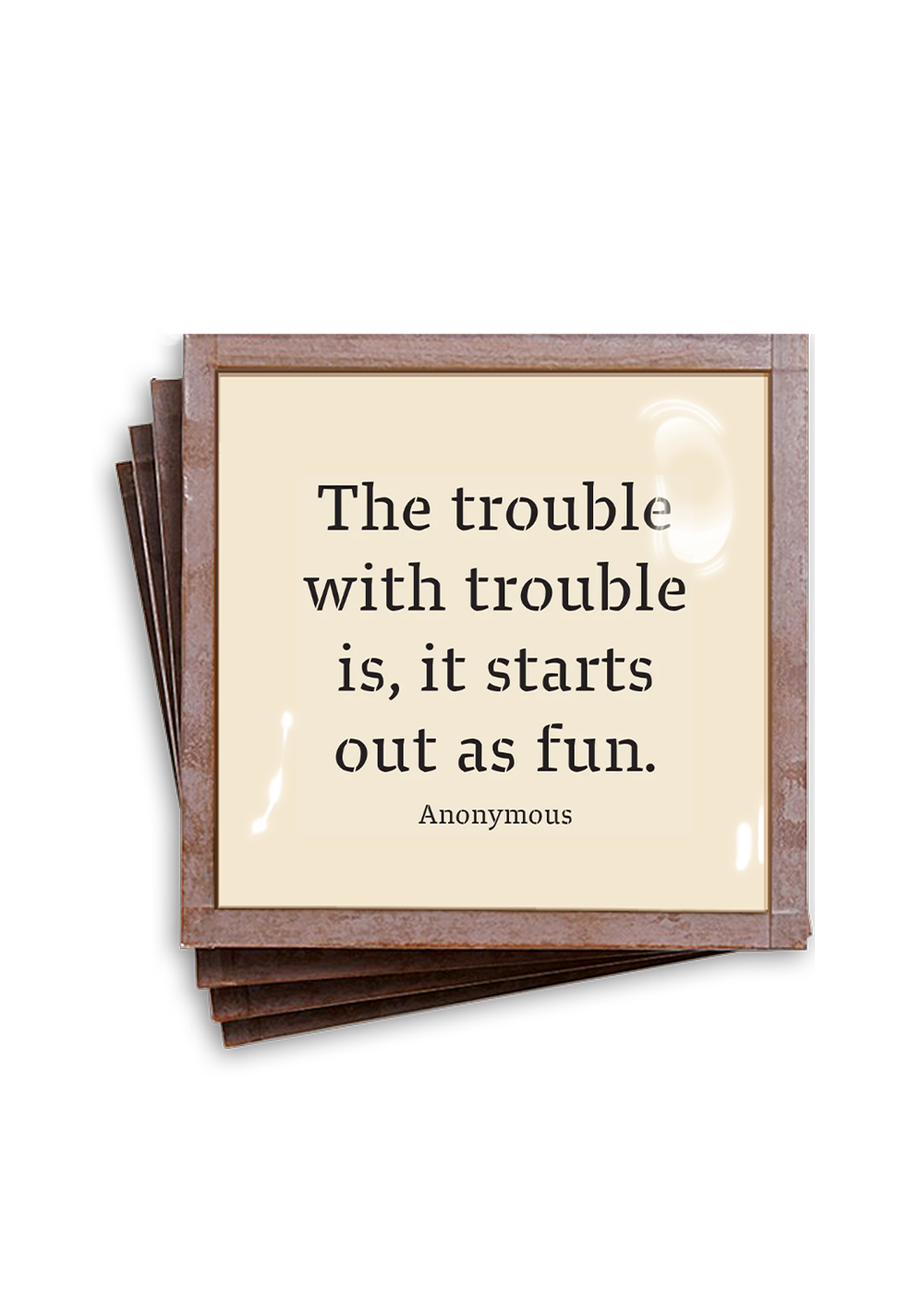 Bensgarden.com | The Trouble With Trouble Copper & Glass Coasters, Set of 4 - Ben's Garden. Made in New York City.