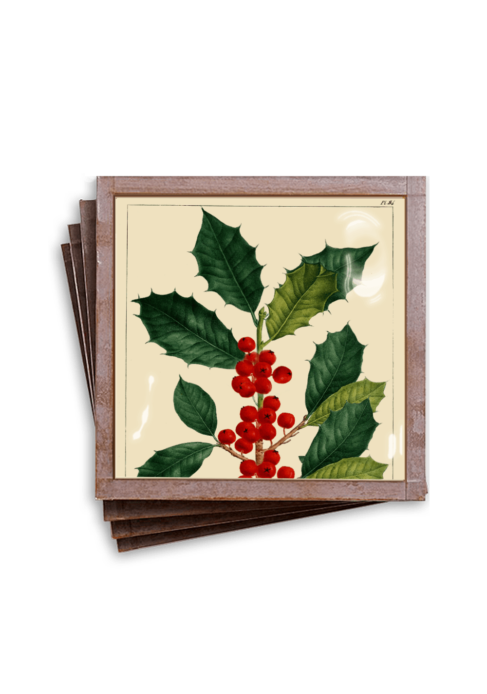 American Holly Holiday Copper & Glass Coaster, Set of 4 - Bensgarden.com