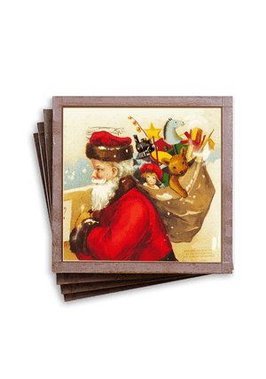 Big Red Santa Holiday Copper & Glass Coaster, Set of 4 - Bensgarden.com