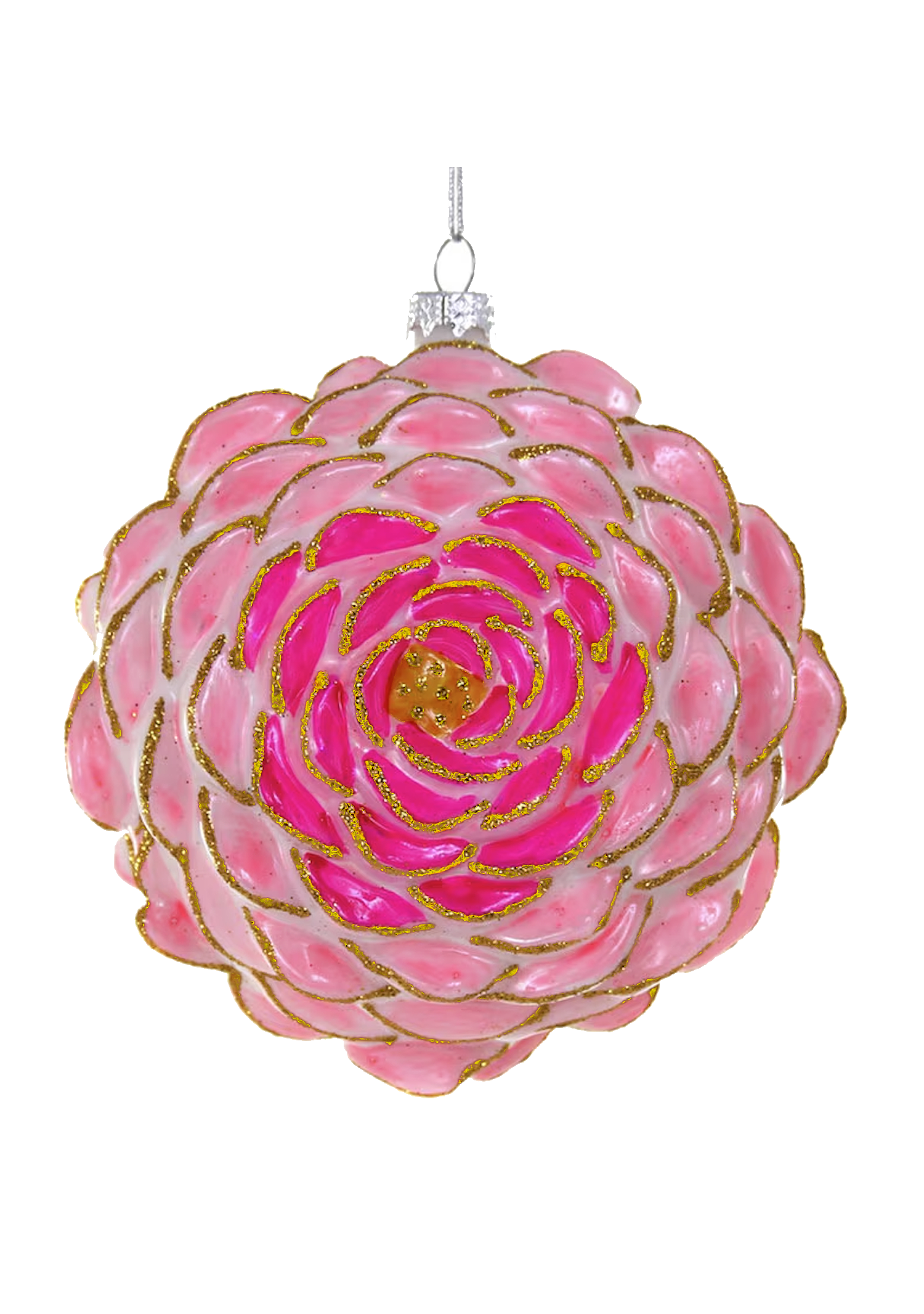 Intricate Pink Peony Blossom Christmas Ornament