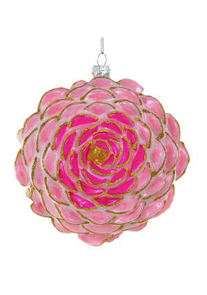 Intricate Pink Peony Blossom Christmas Ornament