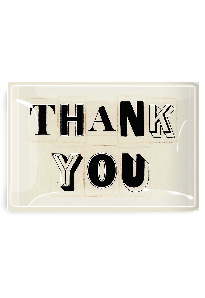 Thank You Newspaper Letters Decoupage Glass Tray
