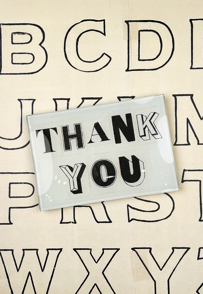 Thank You Newspaper Letters Decoupage Glass Tray