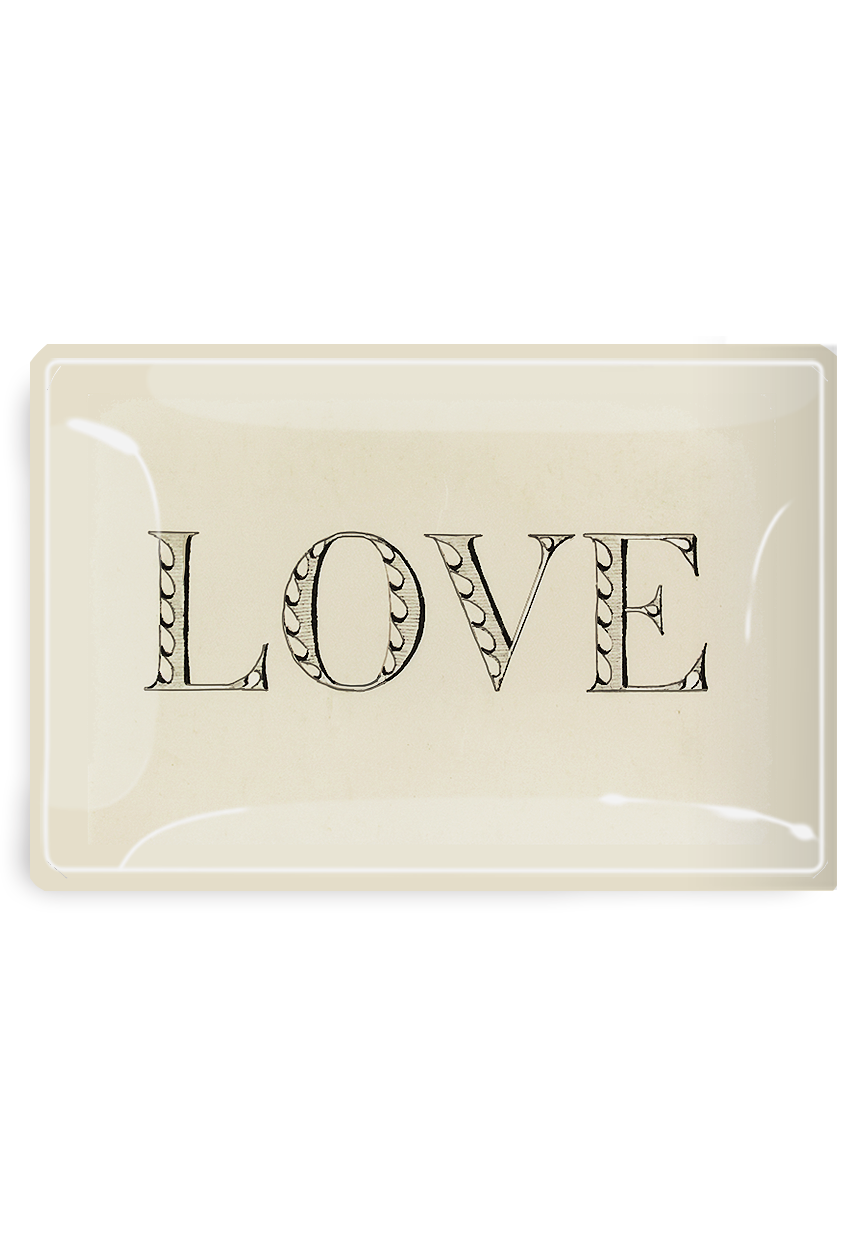Love Engraved Victorian Bookplate Decoupage Glass Tray