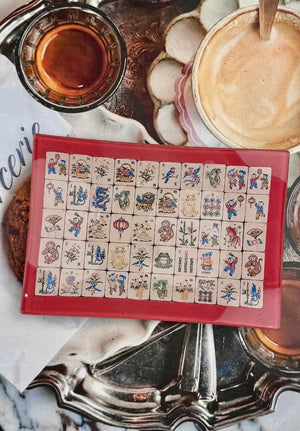 Royal Burgundy Mahjong Decoupage Glass Tray