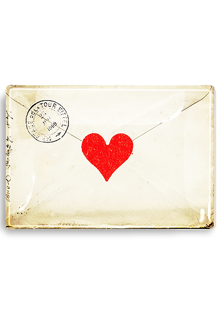 French Envelope With Heart Decoupage Glass Tray - Bensgarden.com