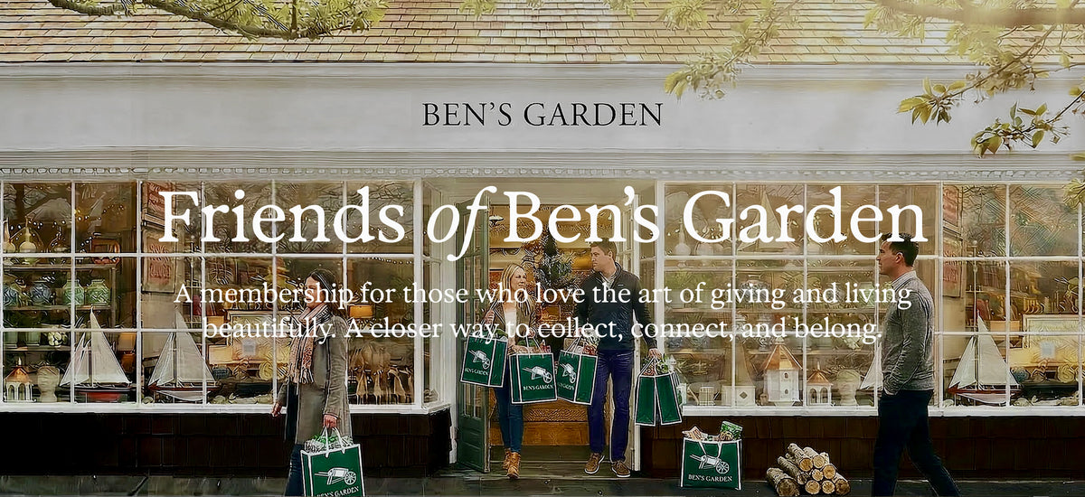 Friends of Ben's Garden - the Stony Brook shopfront on a spring morning, with customers carrying green Ben's Garden totes
