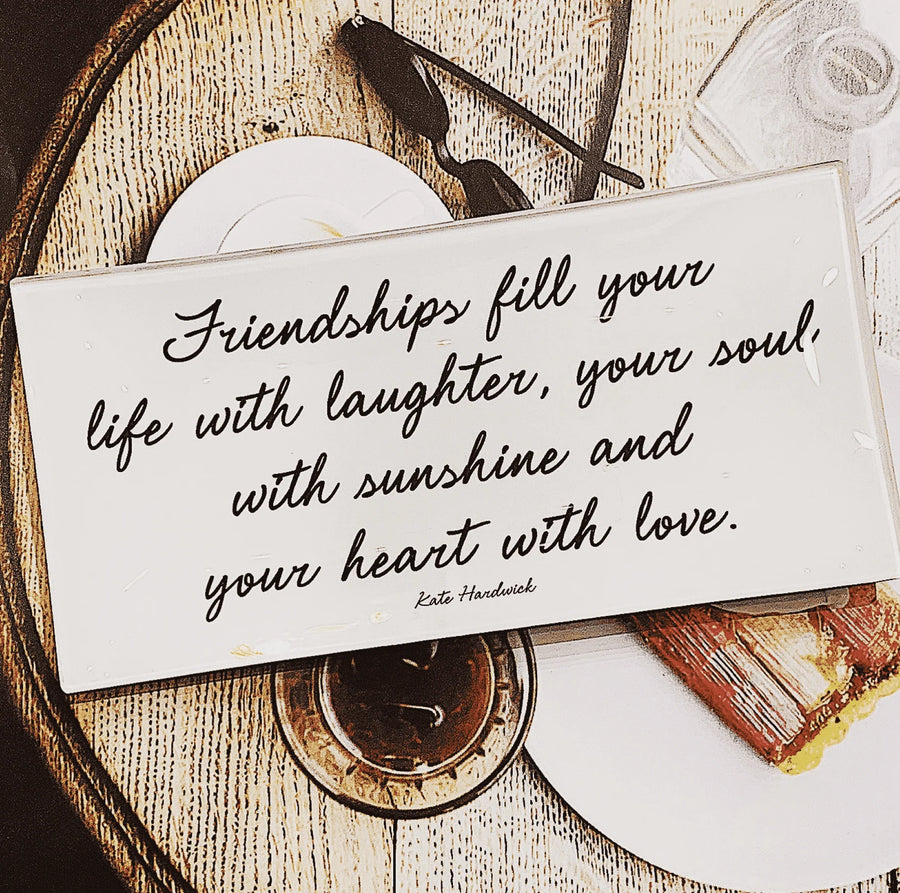 Friendships Fill Your Life Decoupage Glass Tray - Bensgarden.com