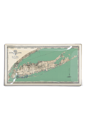 Long Island Sea Coast Map Decoupage Glass Tray - Bensgarden.com