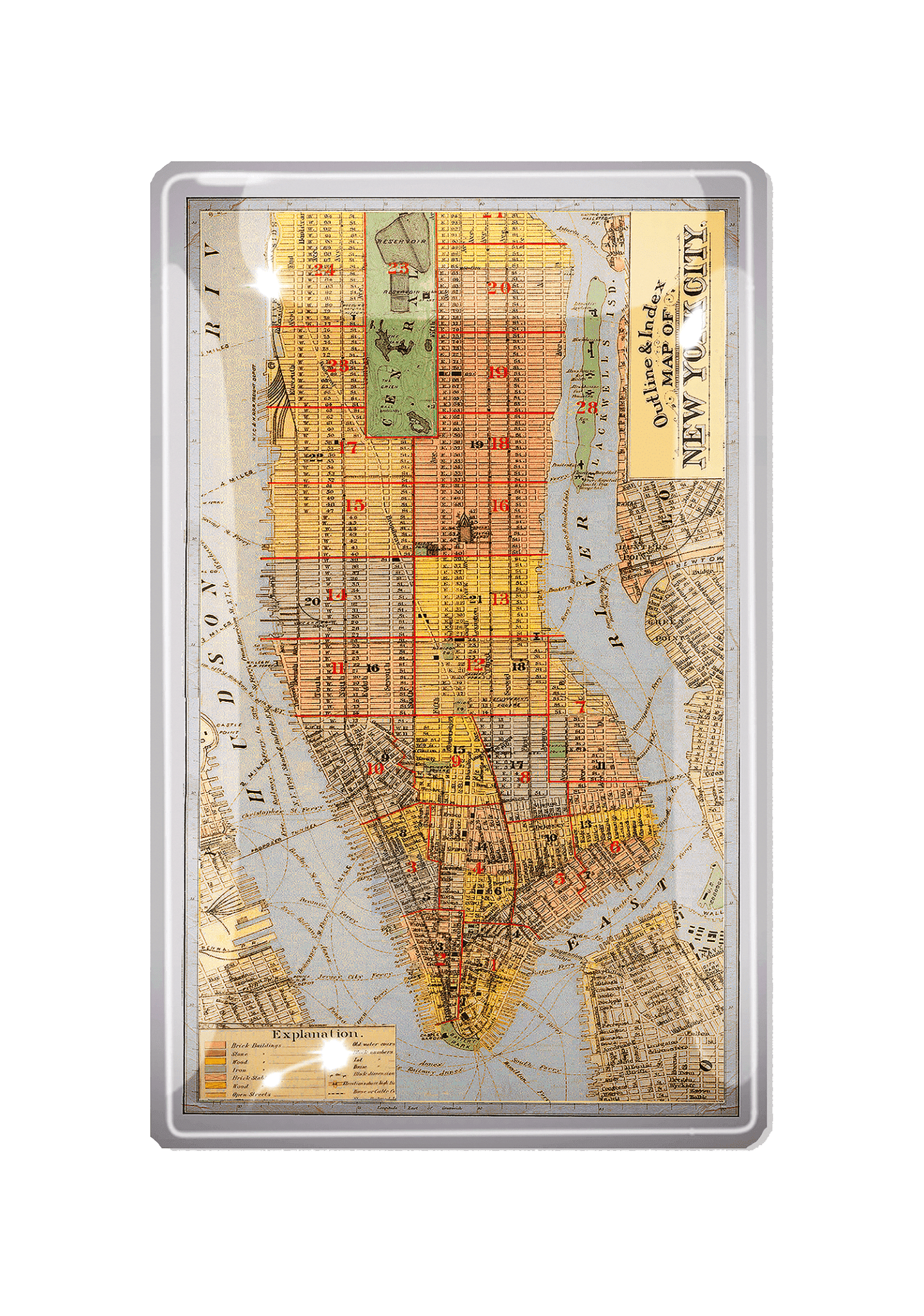 Outline & Index of New York City Map Decoupage Glass Tray