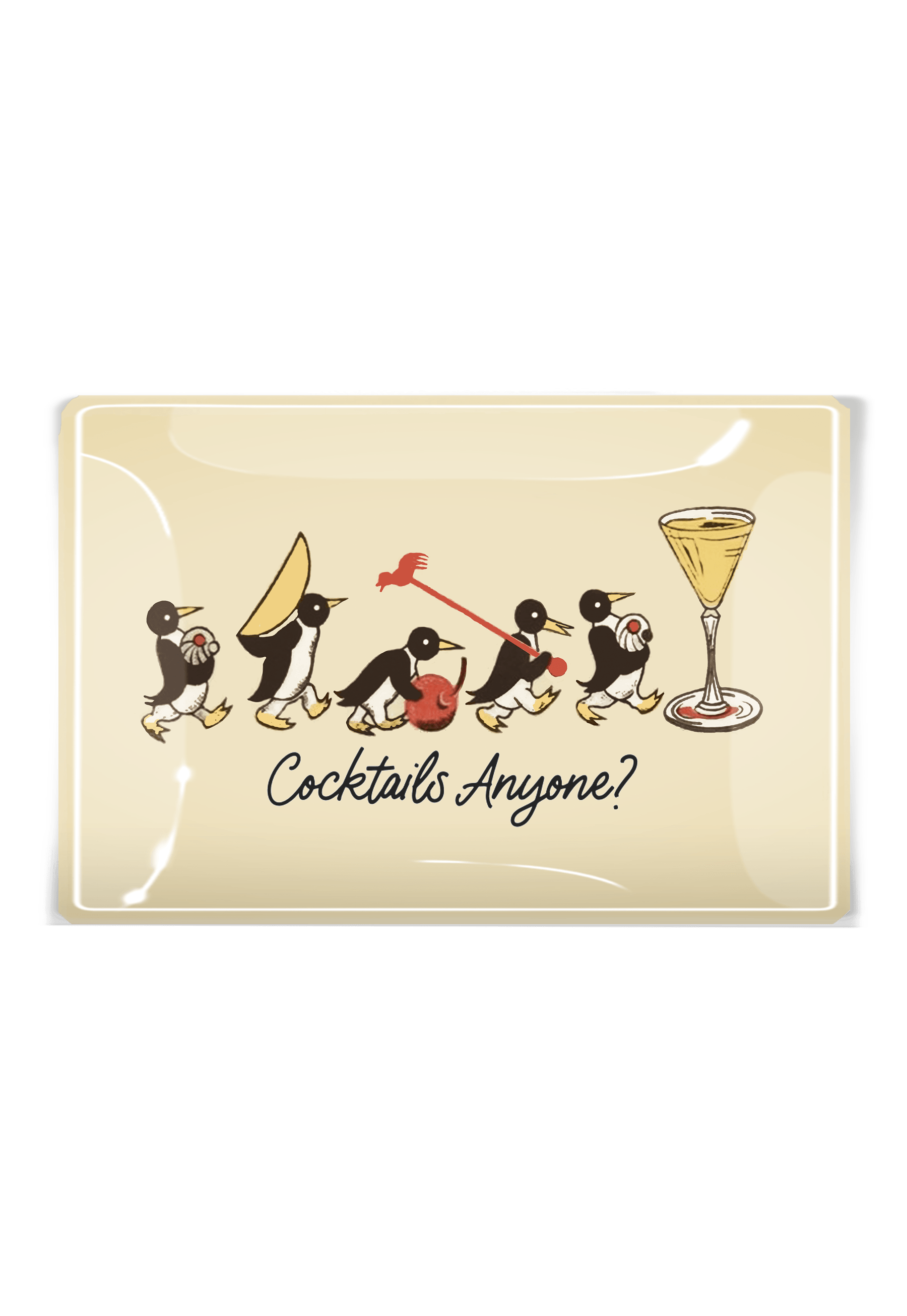 Penguins Marching Cocktails Anyone Decoupage Glass Tray - Bensgarden.com