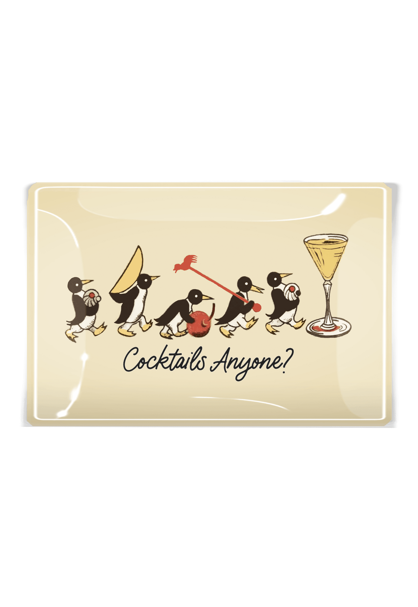 Penguins Marching Cocktails Anyone Decoupage Glass Tray - Bensgarden.com