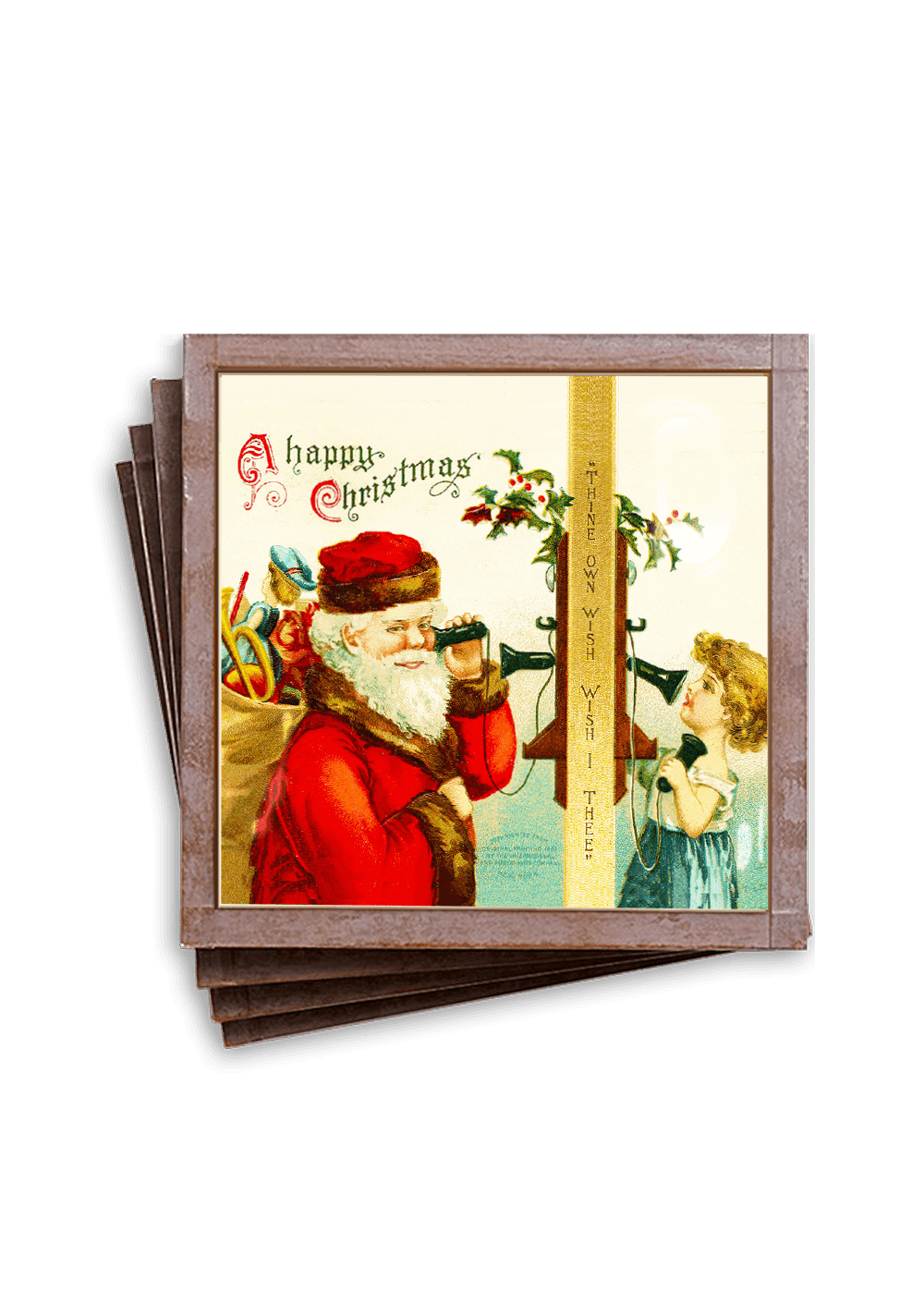 Ring In Christmas Holiday Copper & Glass Coasters, Set of 4 - Bensgarden.com