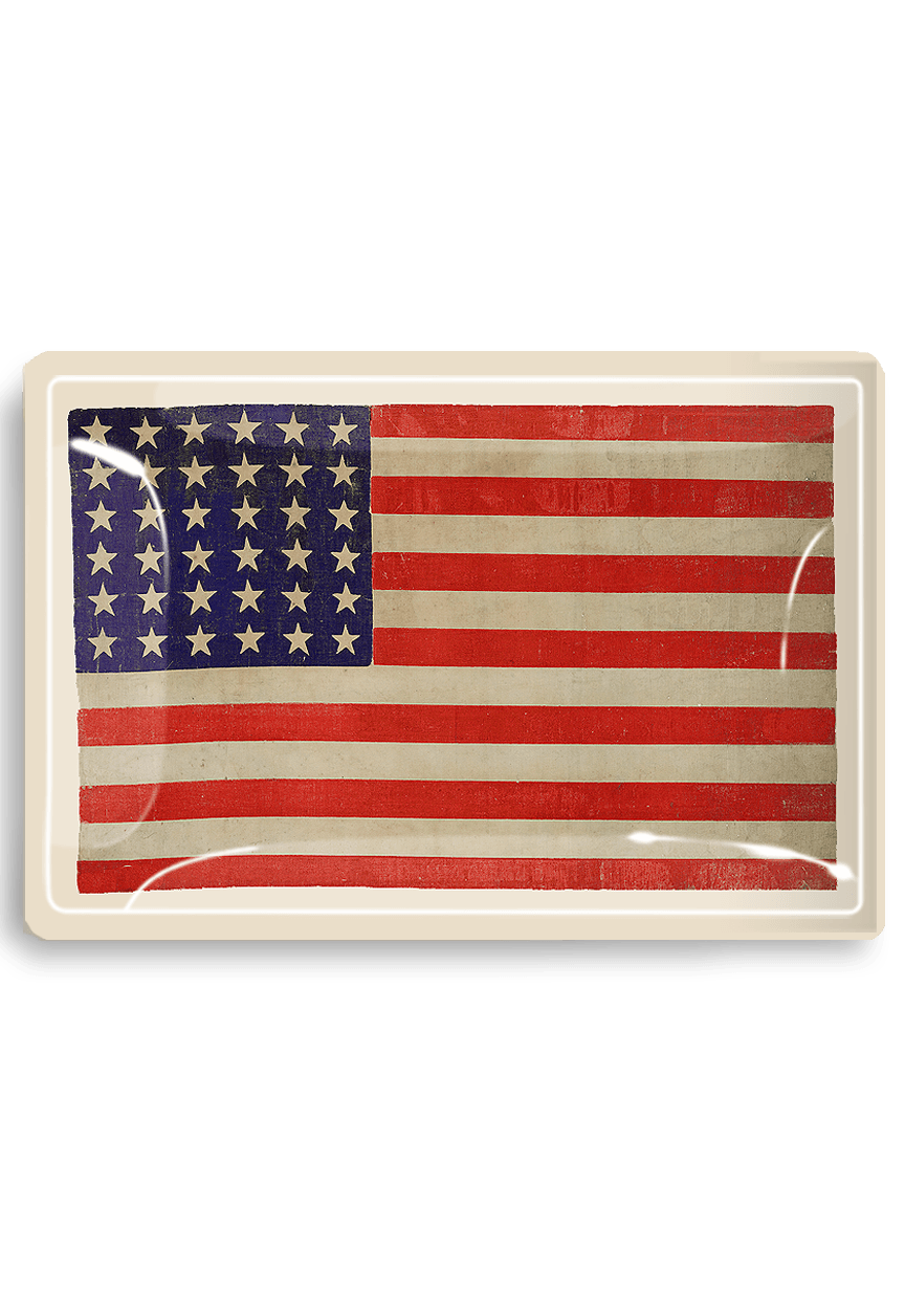 Star Spangled Banner American Flag Decoupage Glass Tray - Bensgarden.com