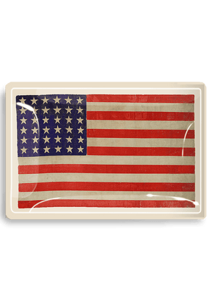 Star Spangled Banner American Flag Decoupage Glass Tray - Bensgarden.com