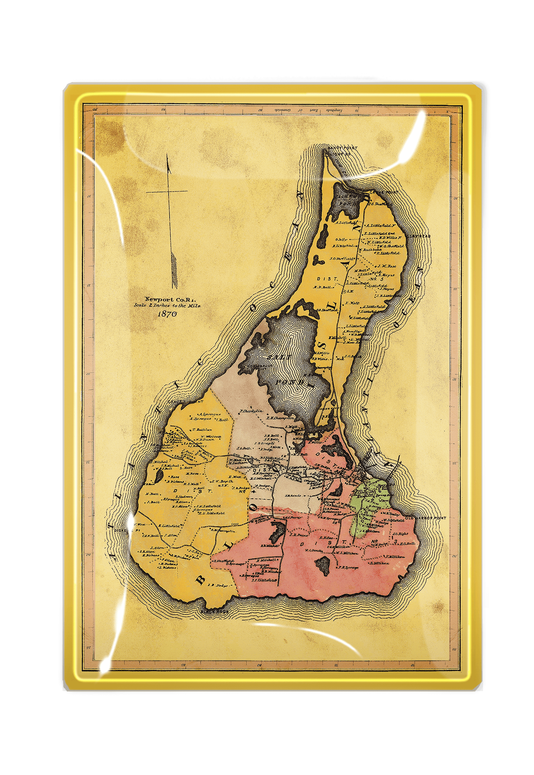 Vintage Block Island Map Decoupage Glass Tray - Bensgarden.com