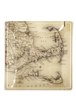 Vintage Cape Cod Map Decoupage Glass Tray - Bensgarden.com