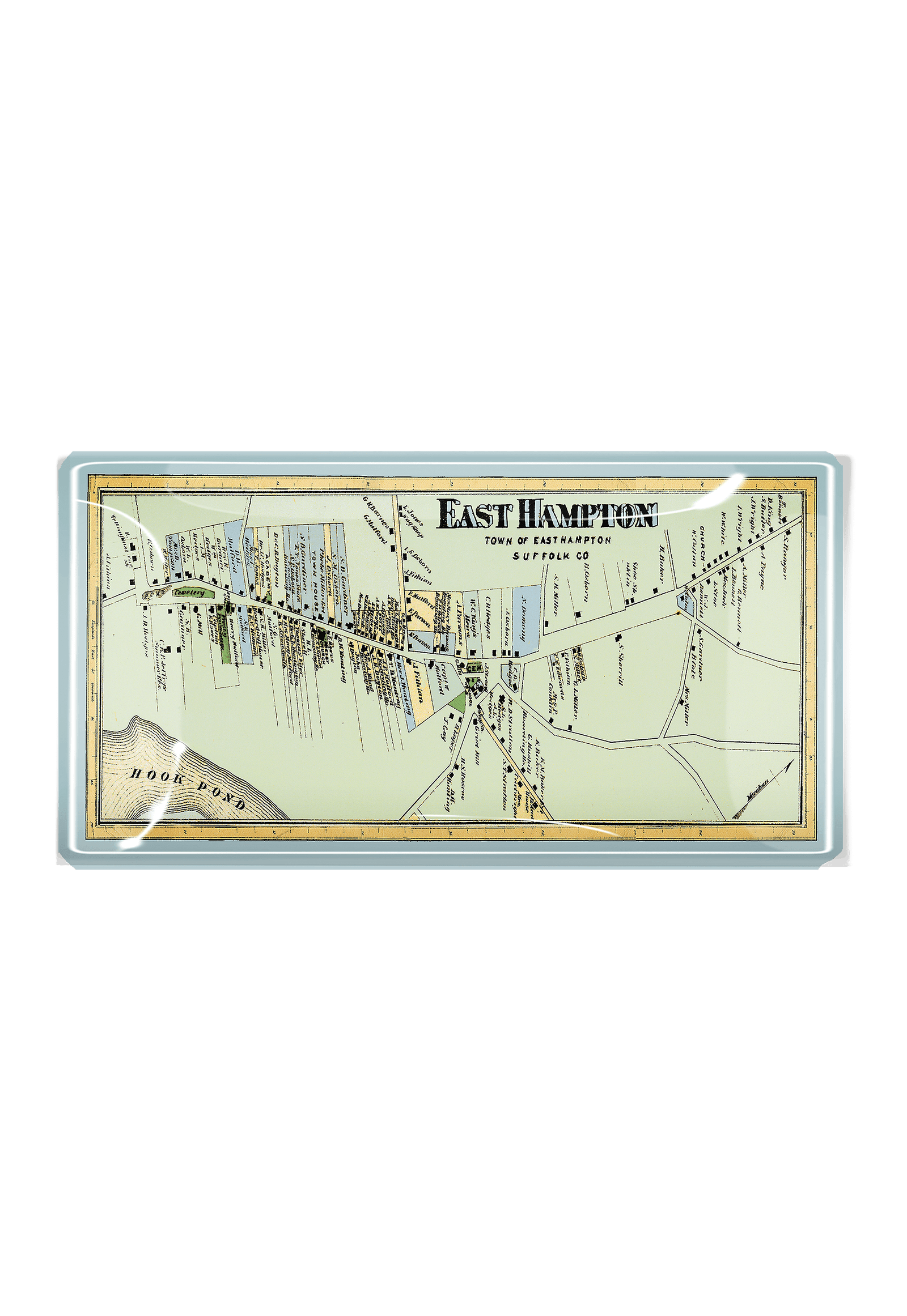 Vintage East Hampton Long Island Map Decoupage Glass Tray - Bensgarden.com