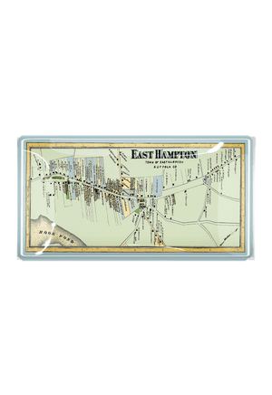 Vintage East Hampton Long Island Map Decoupage Glass Tray - Bensgarden.com