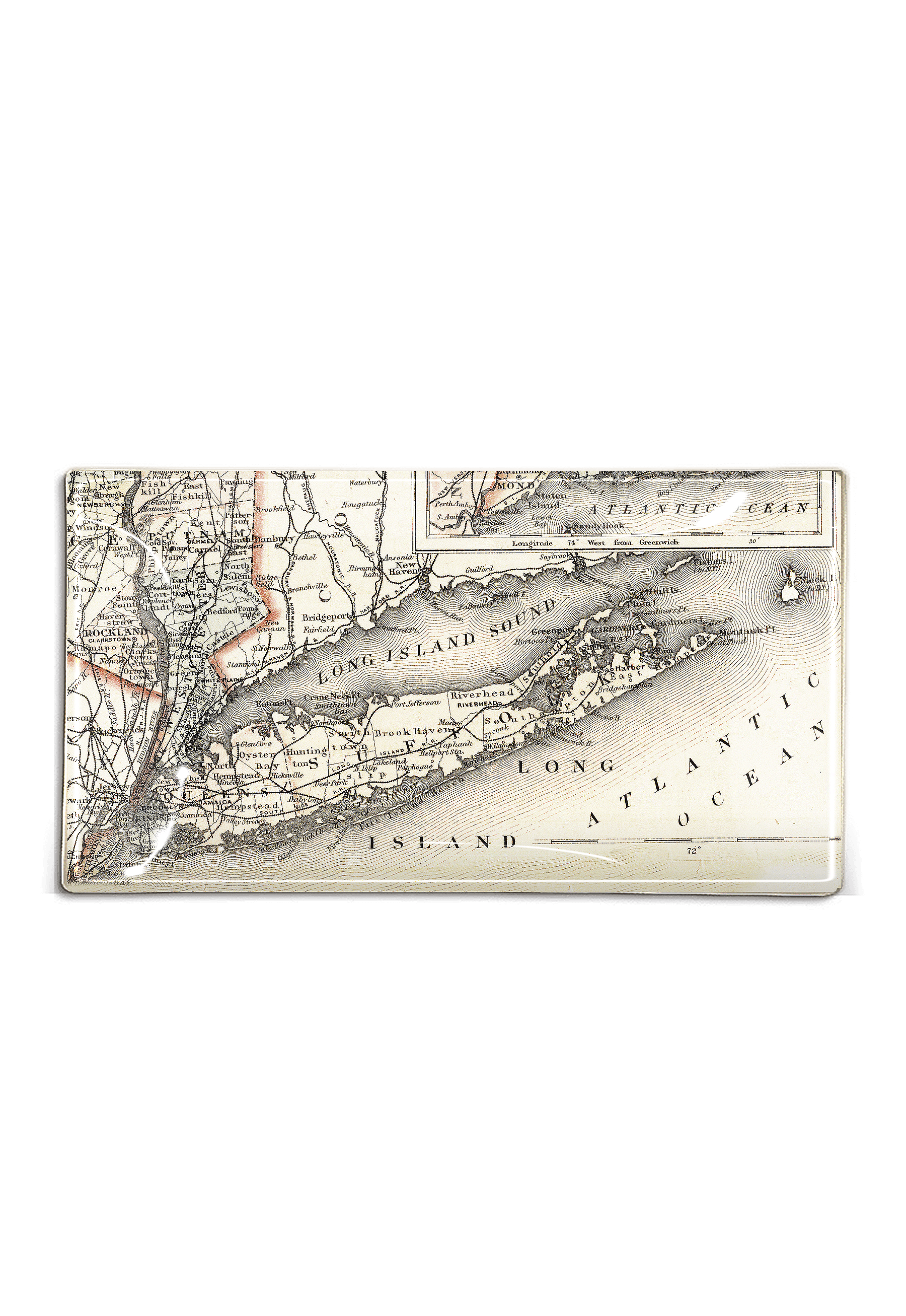 Vintage Long Island Map Decoupage Glass Tray - Bensgarden.com