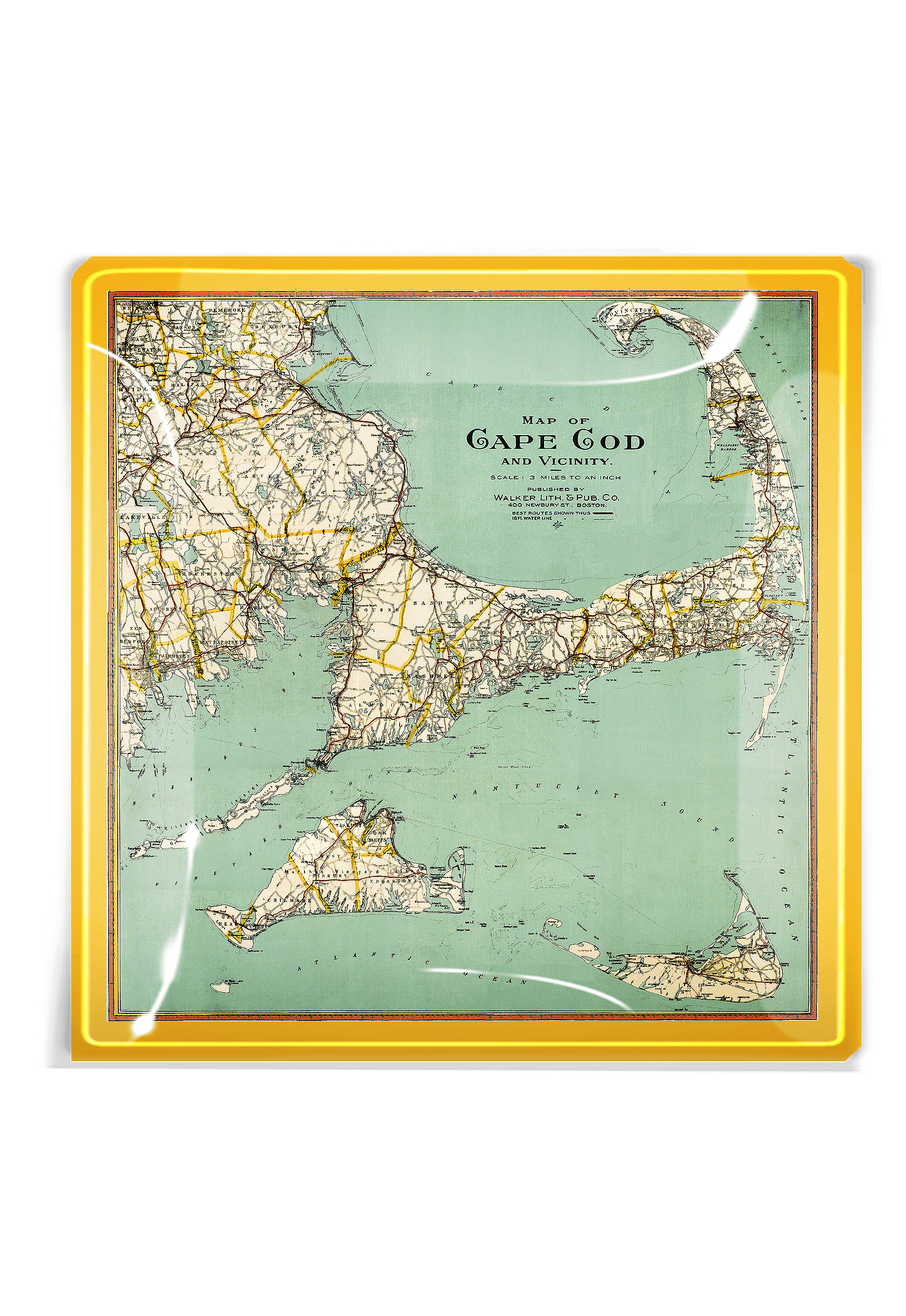 Vintage Map of Cape Cod Seacoast Decoupage Glass Tray - Bensgarden.com