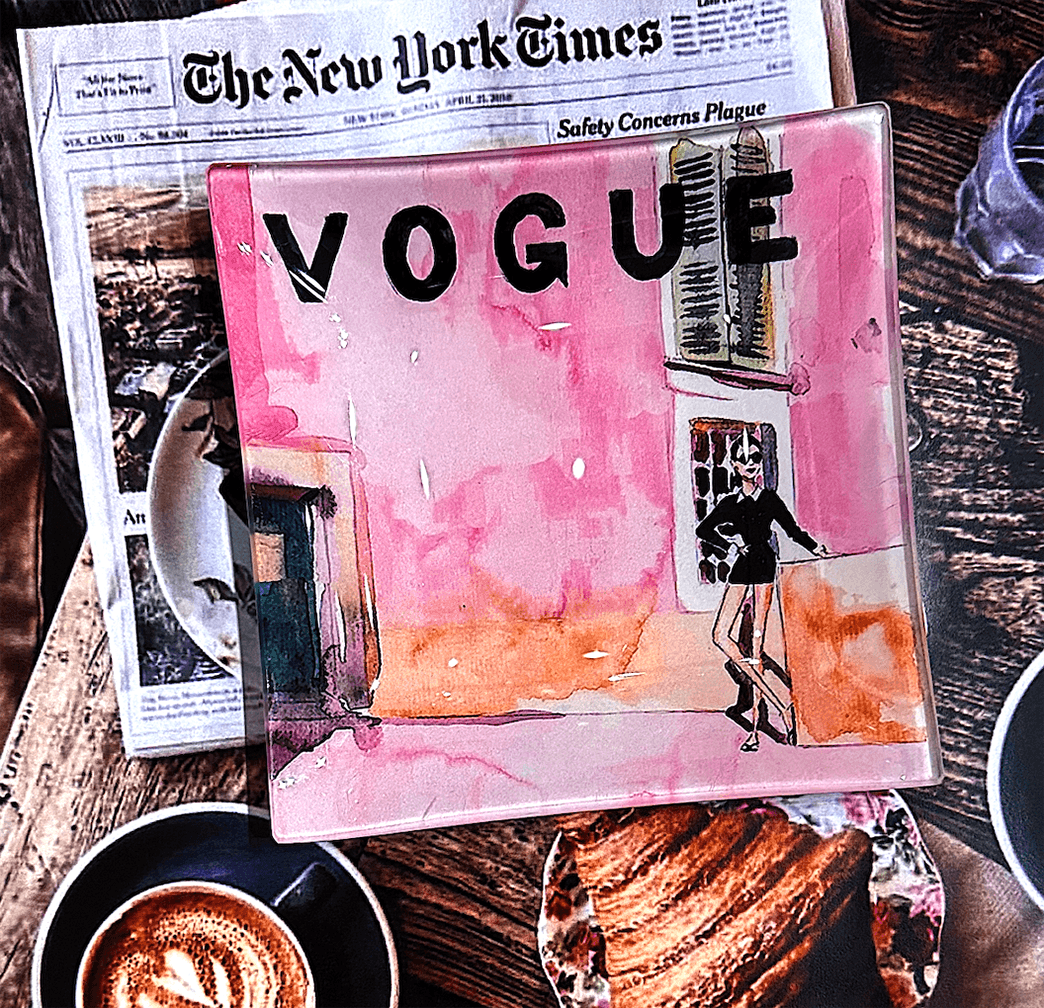 Vogue Audrey Watercolor Decoupage Glass Tray - Bensgarden.com