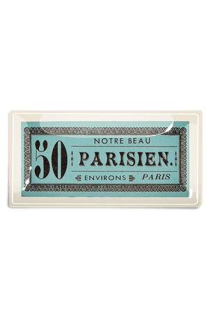 50 Parisian Ticket Turquoise Decoupage Glass Tray - Bensgarden.com