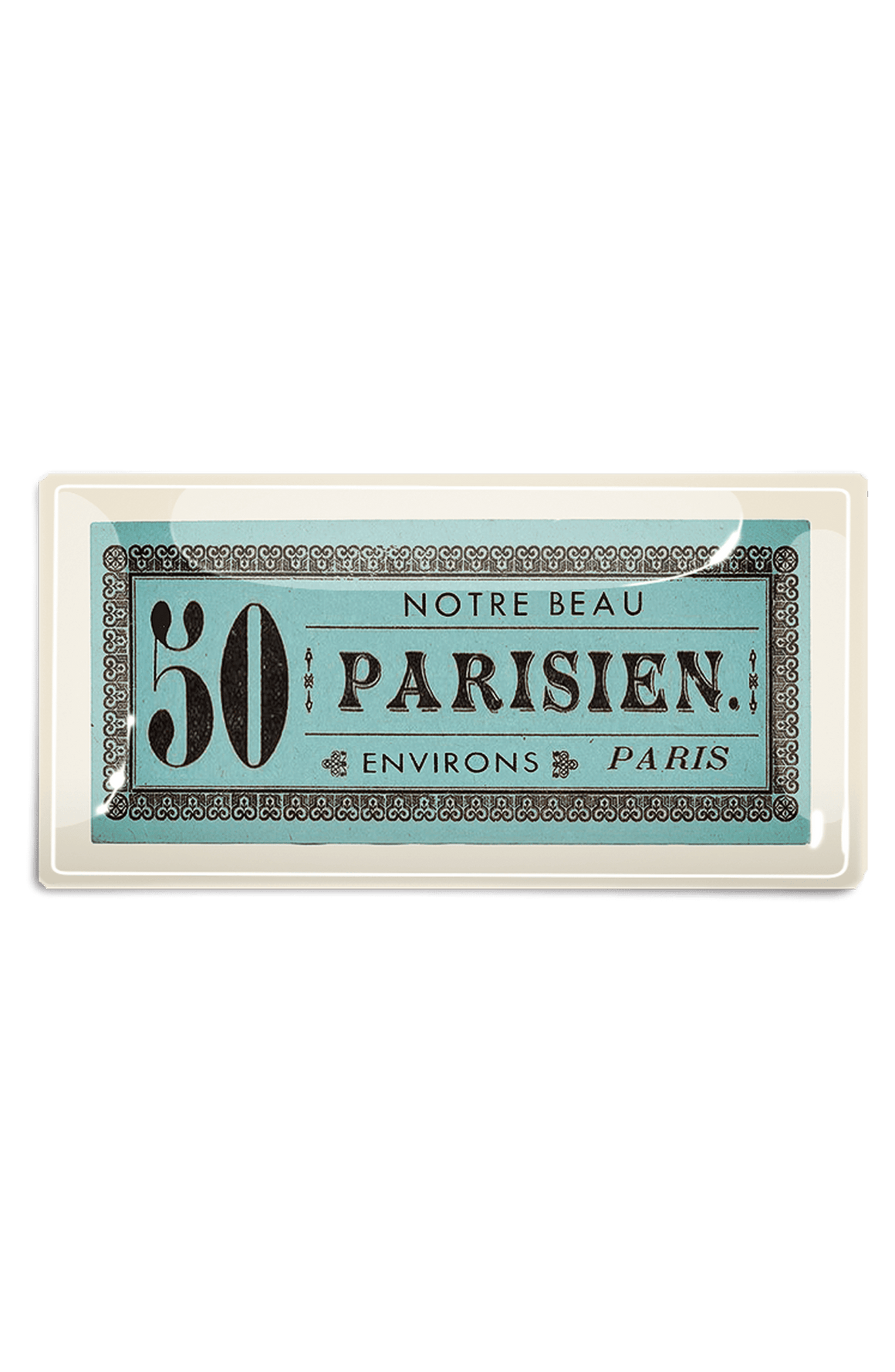 50 Parisian Ticket Turquoise Decoupage Glass Tray - Bensgarden.com