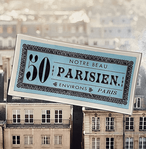 50 Parisian Ticket Turquoise Decoupage Glass Tray - Bensgarden.com
