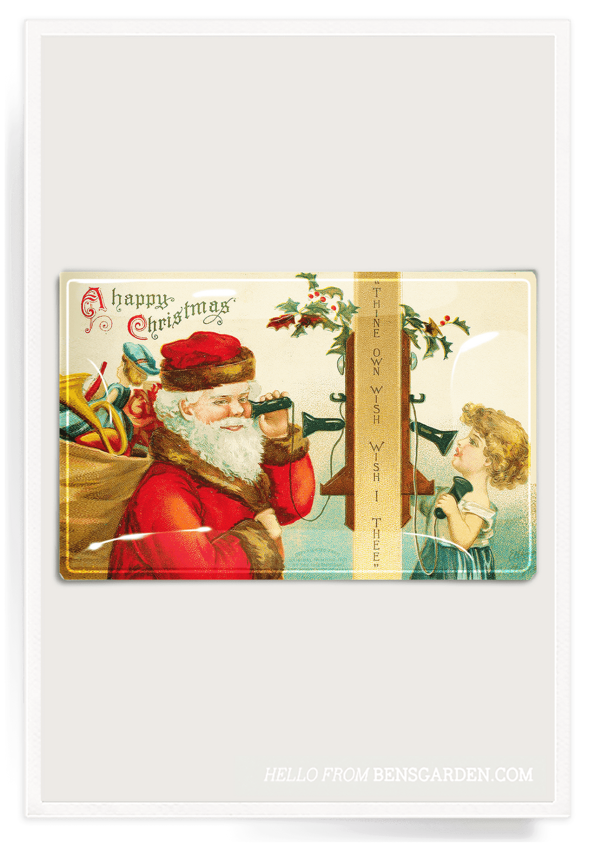 A Happy Christmas By Telephone Decoupage Glass Tray - Bensgarden.com