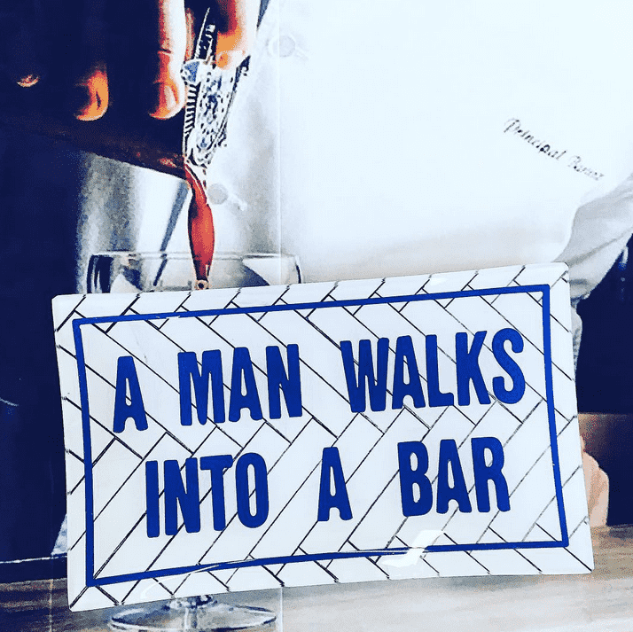 A Man Walks Into A Bar Decoupage Glass Tray - Bensgarden.com