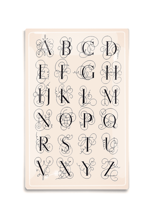 Alphabet Elegant Calligraphy Decoupage Glass Tray - Bensgarden.com