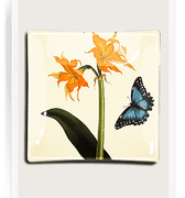 Amaryllis And Butterfly Decoupage Glass Tray - Bensgarden.com