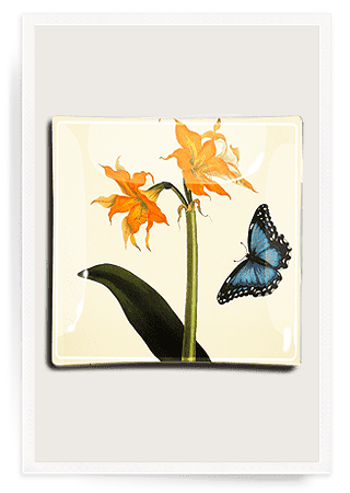 Amaryllis And Butterfly Decoupage Glass Tray - Bensgarden.com