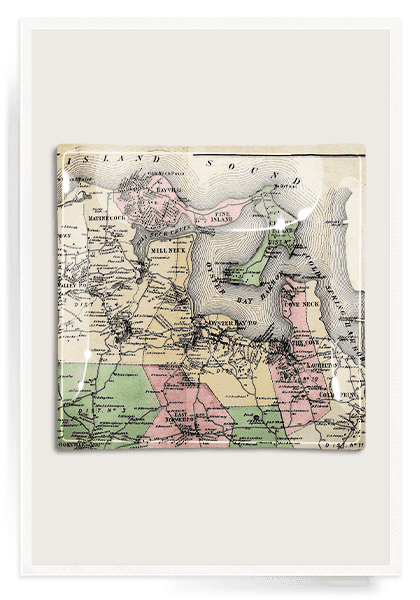 Antique 1853 Oyster Bay, Long Island Estate Map Decoupage Glass Tray - Bensgarden.com