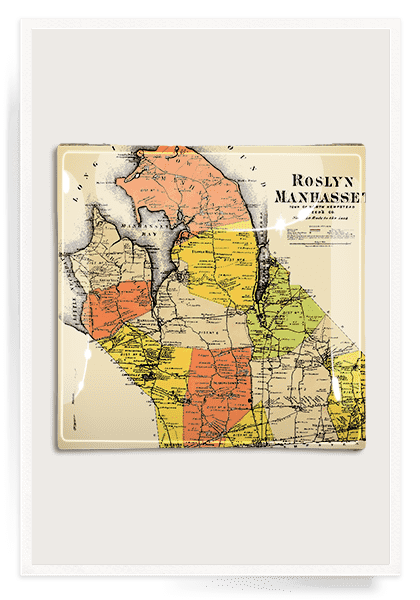 Antique Manhasset, Long Island Map Decoupage Glass Tray - Bensgarden.com