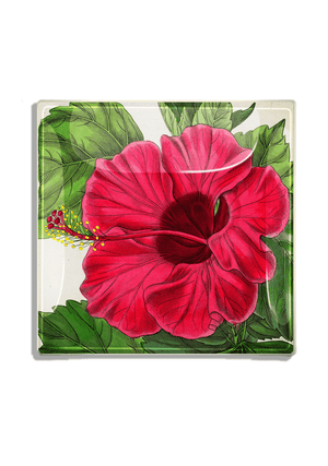 Argentinian Pink Hibiscus Flower Decoupage Glass Tray - Bensgarden.com