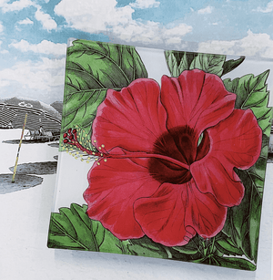 Argentinian Pink Hibiscus Flower Decoupage Glass Tray - Bensgarden.com